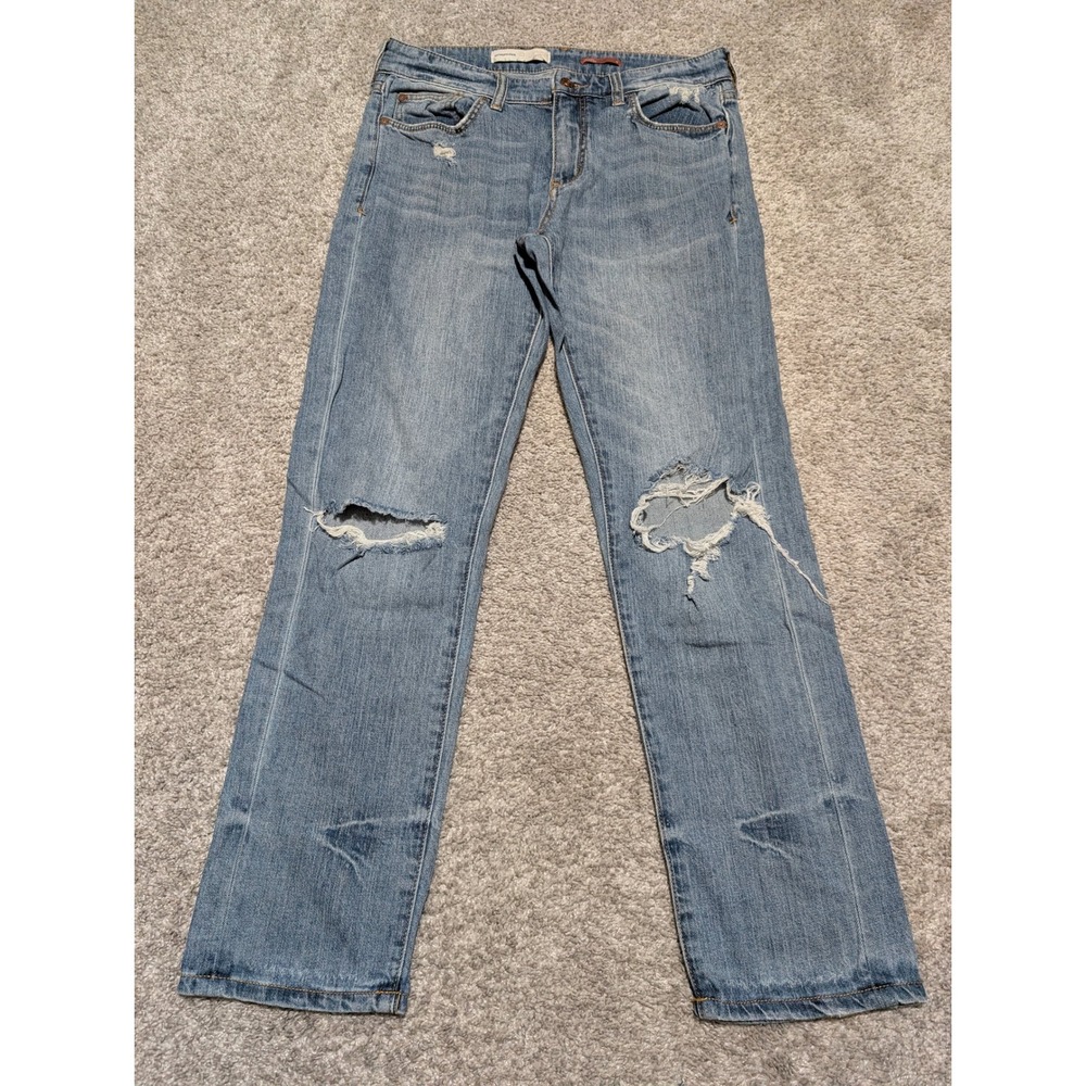 Pilcro Anthropologie Jeans Womens 32 Blue Slim Boyfriend Distressed Ripped Denim
